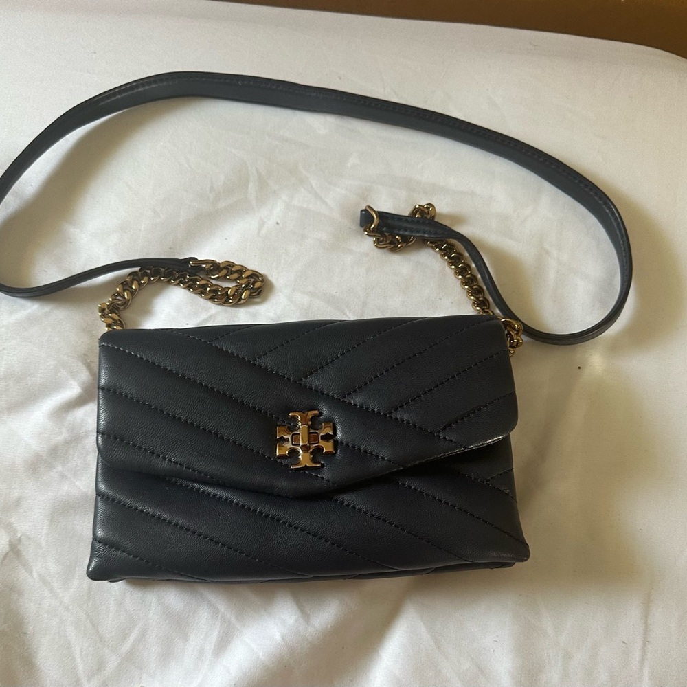 Tory Burch Navy Blue Quilted Leather Crossbody Bag with Gold Hardware